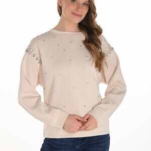 254940 Cream Sweater with Rhinestone detailing on front by FRANK LYMAN